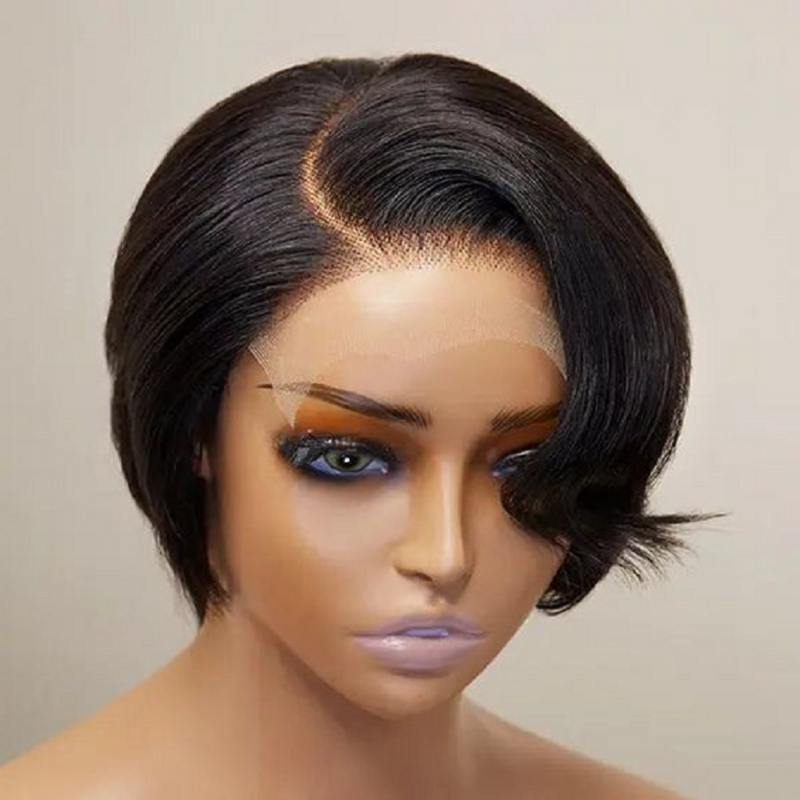 Glueless Straight Lace Frontal Wig para mulheres, Pixie Cut, cabelo humano, transparente