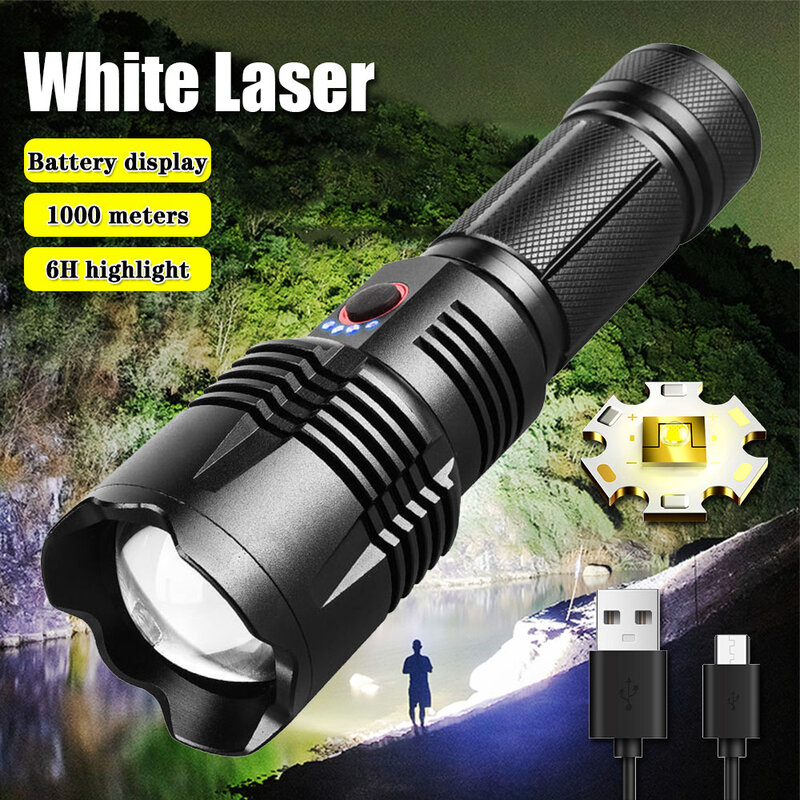 Leistungs starke LED-Taschenlampe super heller Scheinwerfer Langstrecken zoombare Not lampe USB wiederauf ladbar mit Ausgang 5 v1a Laterne