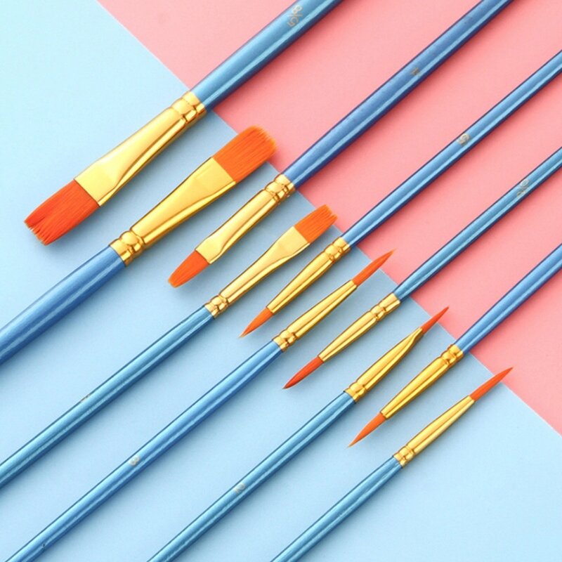10pcs Painting Brush Set Student Art Brush Paint Brush Great Gift for Painting Lovers Round and Flat Tips Brushes New Dropship
