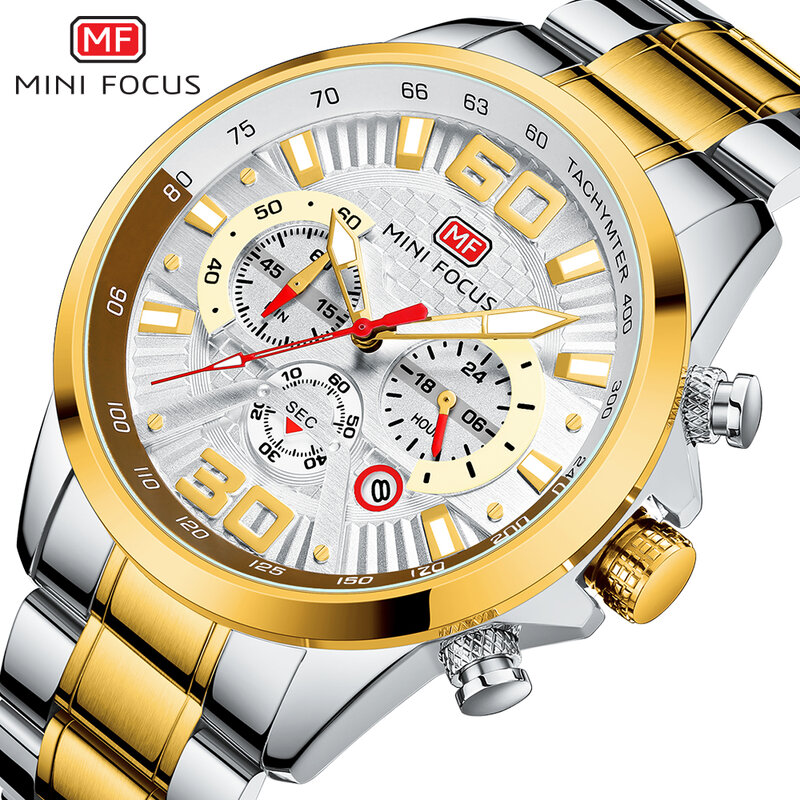 MINI FOCUS – montre de luxe pour hommes, avec calendrier, Royal, or, blanc, bracelet en cuir, Quartz, décontracté