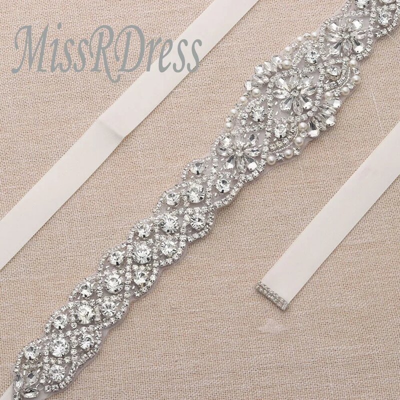 MissRDress diamentowy pas ślubny srebrny kryształ pas ślubny Jeweled dżetów szarfa do sukni ślubnej na akcesoria dla nowożeńców JK829