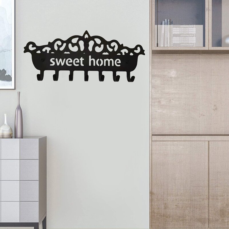 Key Holder Coat Hook For Wall Mount Sweet Home Decorative 7 Hook Rack Metal Hanger Front Door Kitchen Bathroom