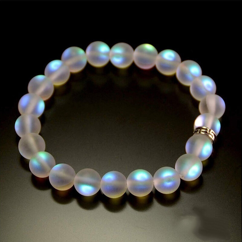 Bracelets en verre de forme sirène, pierre de lune, cristal multicolore, pierre brillante mate, breloque perlée, fait à la main, bijoux cadeaux