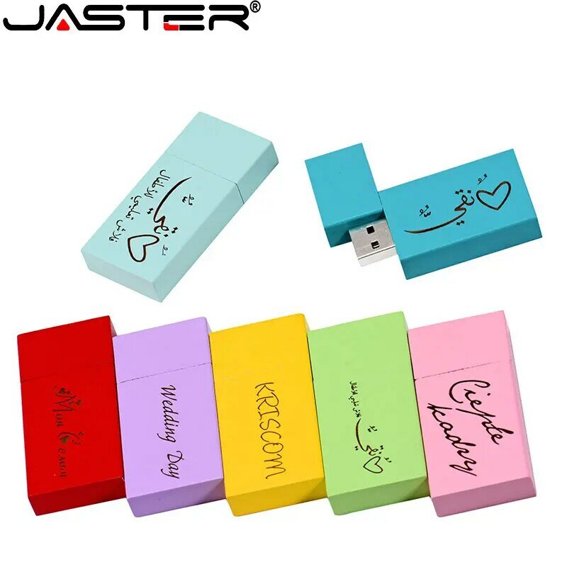 JASTER Wooden Colorful USB 2.0 Flash Drives 64GB Free custom logo Pen drive 16GB 32GB Memory stick Creative Business gift U disk