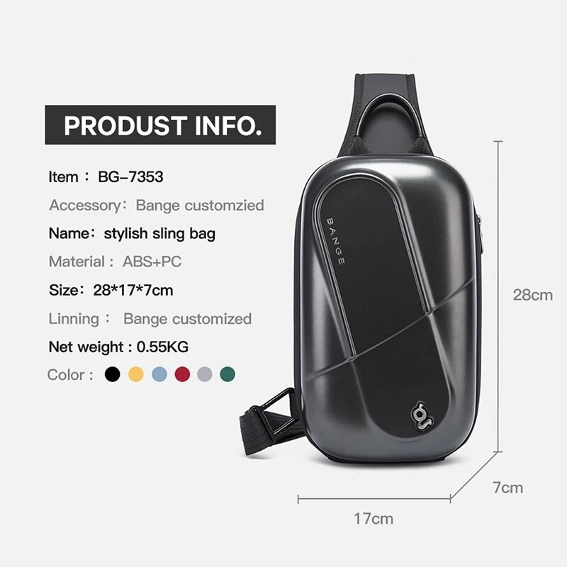 BANGE com design exclusivo para PC anti-roubo à prova d'água multifuncional para viagem masculina com casca dura bolsa masculina de negócios