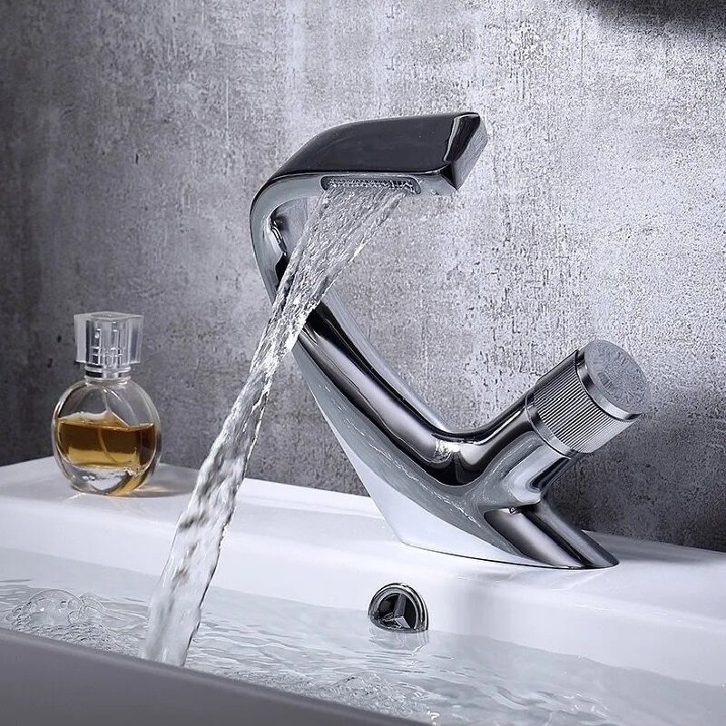 Grifo de baño de cascada con diseño curvo, grifería mezcladora a prueba de salpicaduras, cabezal de ducha, fontanería, accesorios de baño