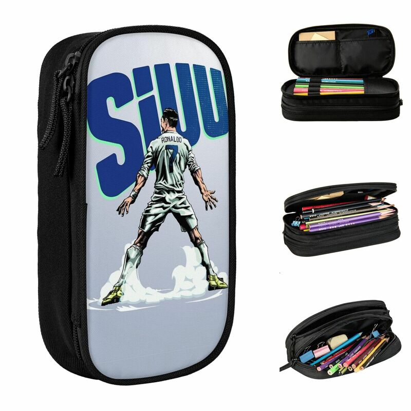Fashion Ronaldo Siuuu Football Poster Pencil Cases CR7 Pencilcases Pen for Student Big Capacity Bags Office Zipper Stationery