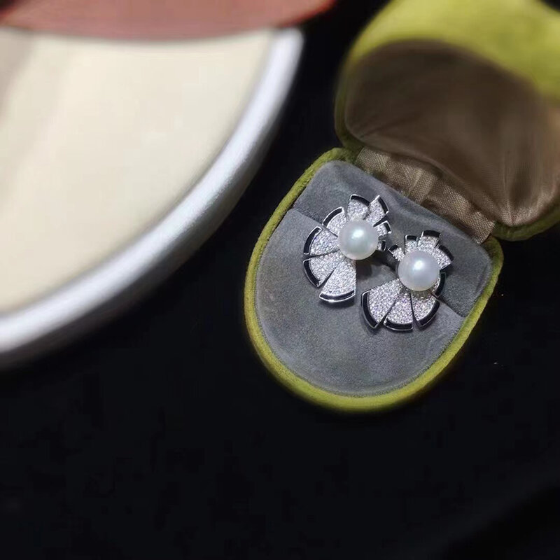 MeiBaPJ 8-10mm Natural Semiround Pérolas Stud Earrings Fine Fashion Wedding Jewelry para Mulheres DIY Empty Holder Preço por atacado