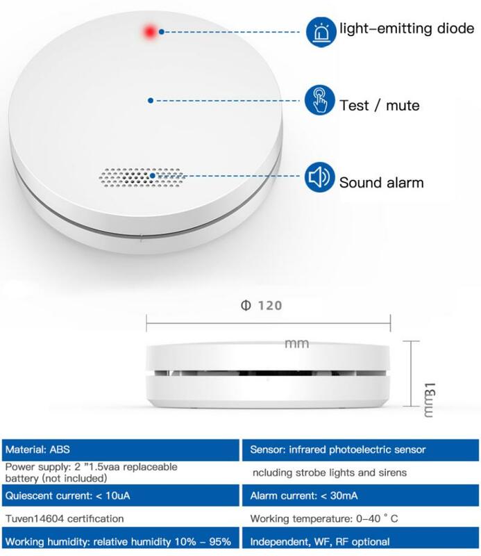Датчик дыма Tuya с Wi-Fi, охранная сигнализация для умного дома, работает с Alexa Google Home Assistant