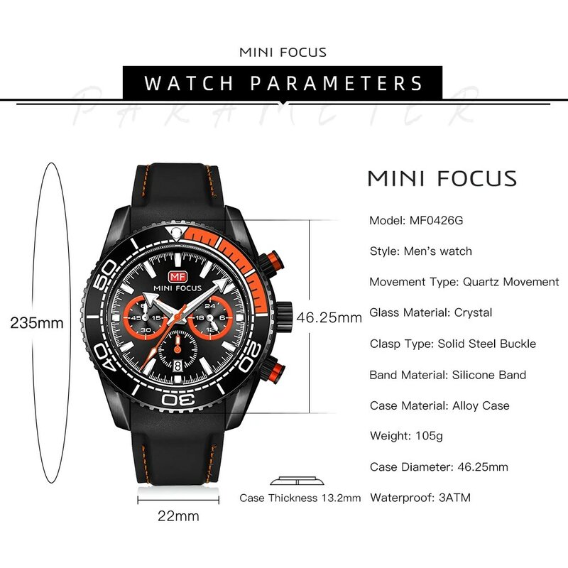 Спортивные кварцевые мужские часы MINI FOCUS, светящиеся стрелки, многофункциональные Мужские часы с подциферблатом, роскошные брендовые часы ...