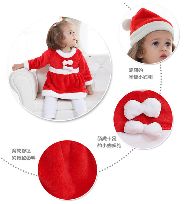 New Year Christmas Costume Kids Baby Clothing Sets Winter Fleece Tops+Pants+Hats Boys Girls Children Clothes Santa Claus Outfit