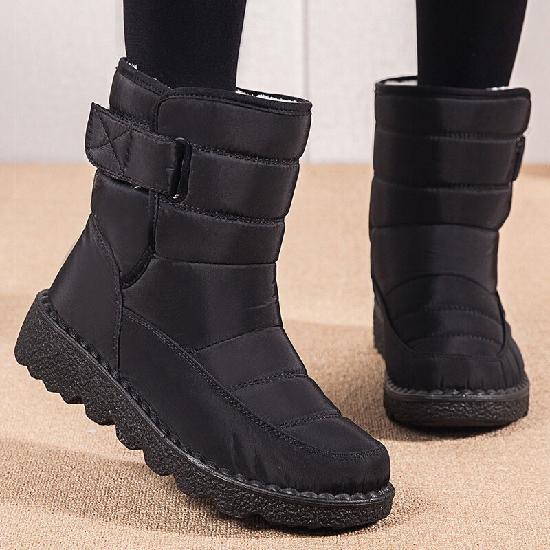 Botas de plataforma para Mujer, zapatos de nieve a la moda, zapatos impermeables, botines planos de piel, Botas de invierno
