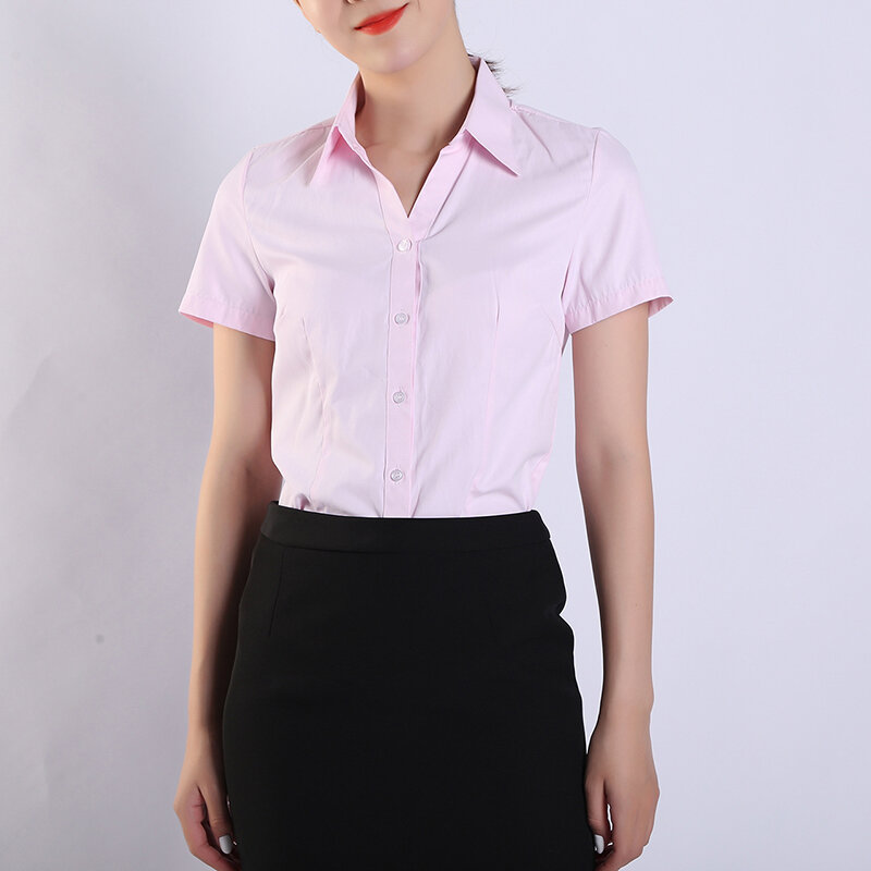 女性用半袖コットンボタンダウンシャツ,エレガントな白いブラウス,韓国のファッション,夏