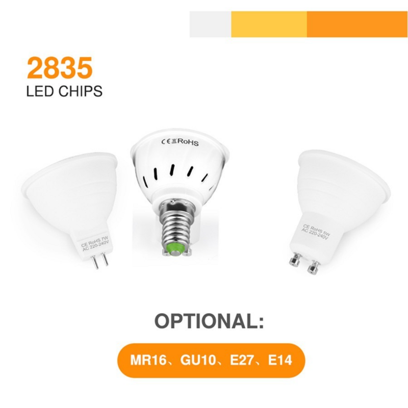 2Pcs E27 LED GU10หลอดไฟ LED 7W E14 LED โคมไฟ220V Spotlight MR16 7W lampada หลอดไฟ Gu 10 Ampoule 2835