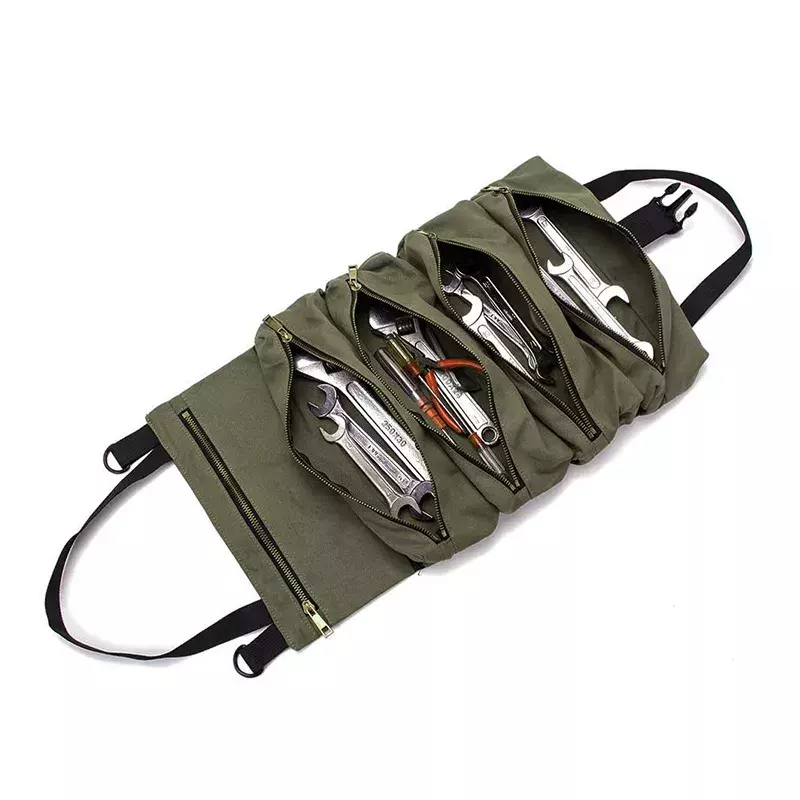 1PC Roll Tool Roll Multi-Purpose Tool Roll Up Bag Wrench Roll Pouch Hanging Tool Zipper Carrier Tote Home Storage