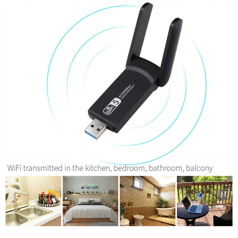 Adaptateur Wifi USB sans fil 1200Mbps double bande 5GHz 2.4Ghz 802.11AC RTL8812BU Wifi antenne Dongle carte réseau pour ordinateur portable et de bureau