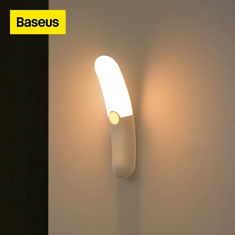Baseus luz noturna de led com sensor de movimento, lâmpada noturna recarregável por usb com sensor de movimento e luz para quarto
