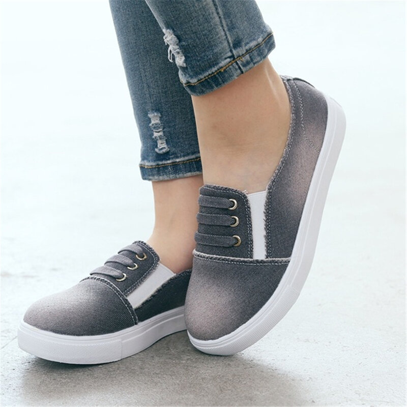 Fashion Women Sneakers Denim Casual Shoes Female Autumn Canvas Shoes Trainers Lace Up Ladies Basket femme Retro tenis feminino