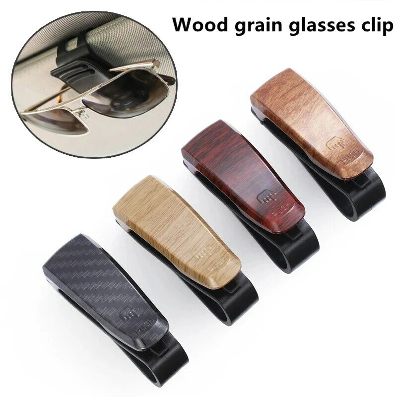 Wood Grain Glasses Clip Car Sun Visor Ticket Card Holder Fastener Sunglasses Holder Plastic Eyeglasses Clip Interior Accessories