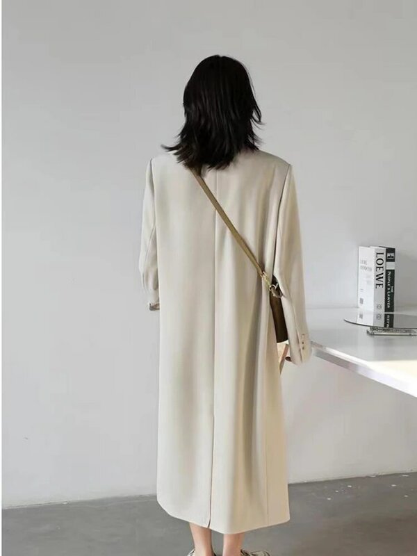 Autumn and winter new Korean trench coat women's classic college style single breasted loose fitting medium length trench coat