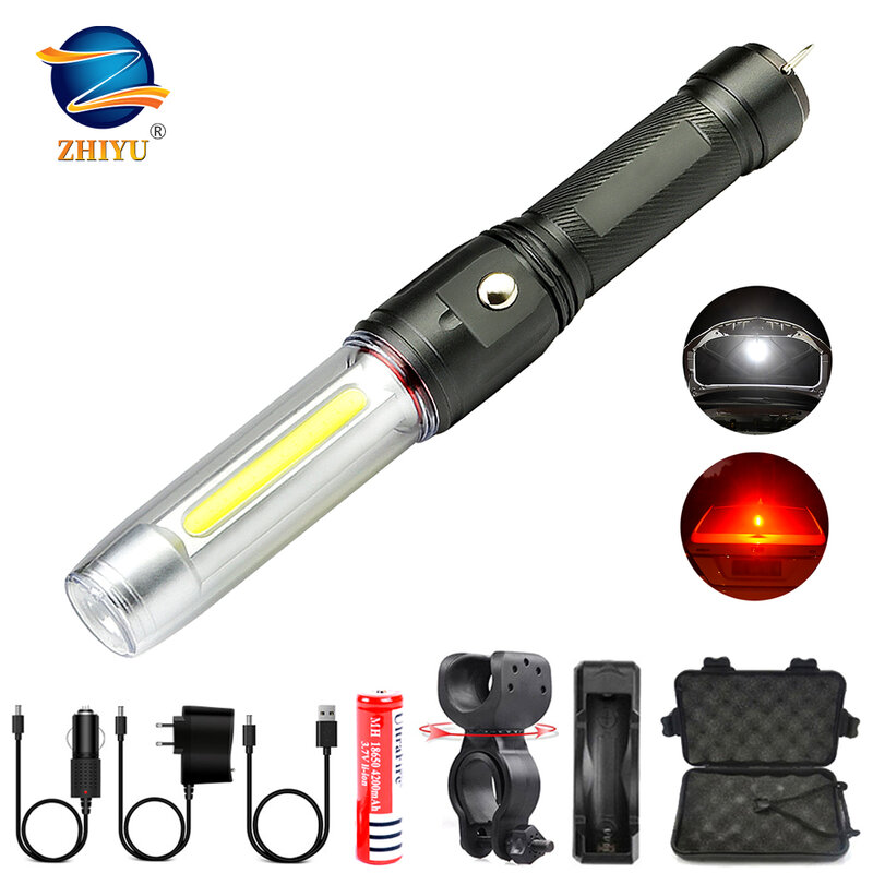 USB rechargeable LED flashlight XPE + COB lamp 3 lighting modes waterproof baton with magnet lamp auto repair work lamp