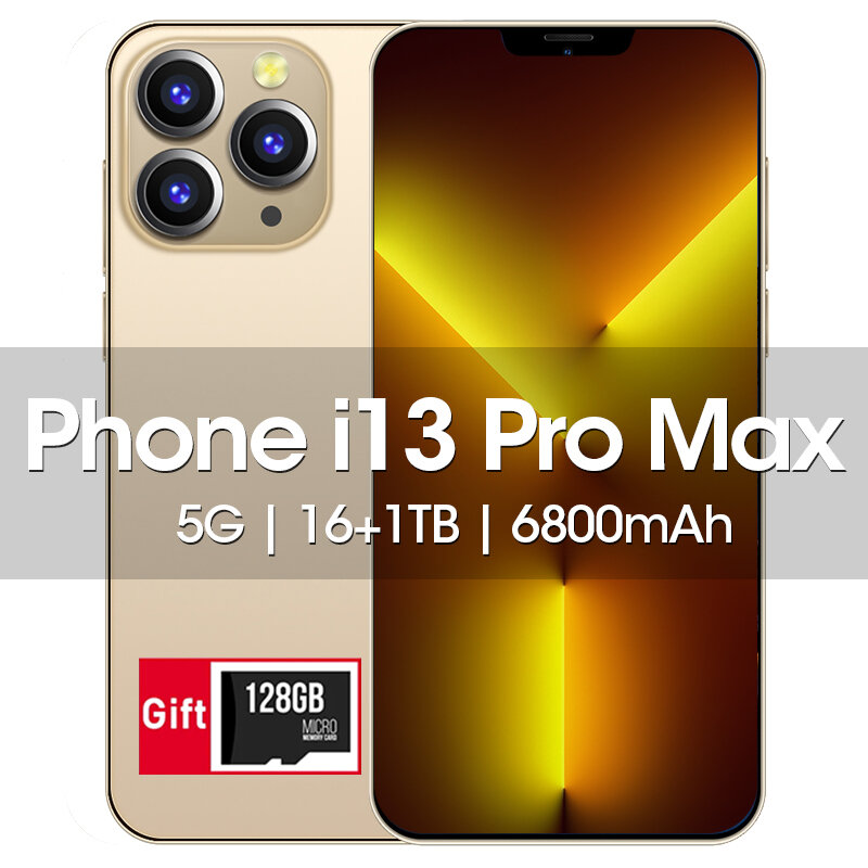 전화 i13 Pro Max 글로벌 버전 5G 스마트 폰 잠금 해제 6.8 인치 Bangs 화면 16GB + 1 테라바이트 6800mAh 대용량 과일 휴대 전화