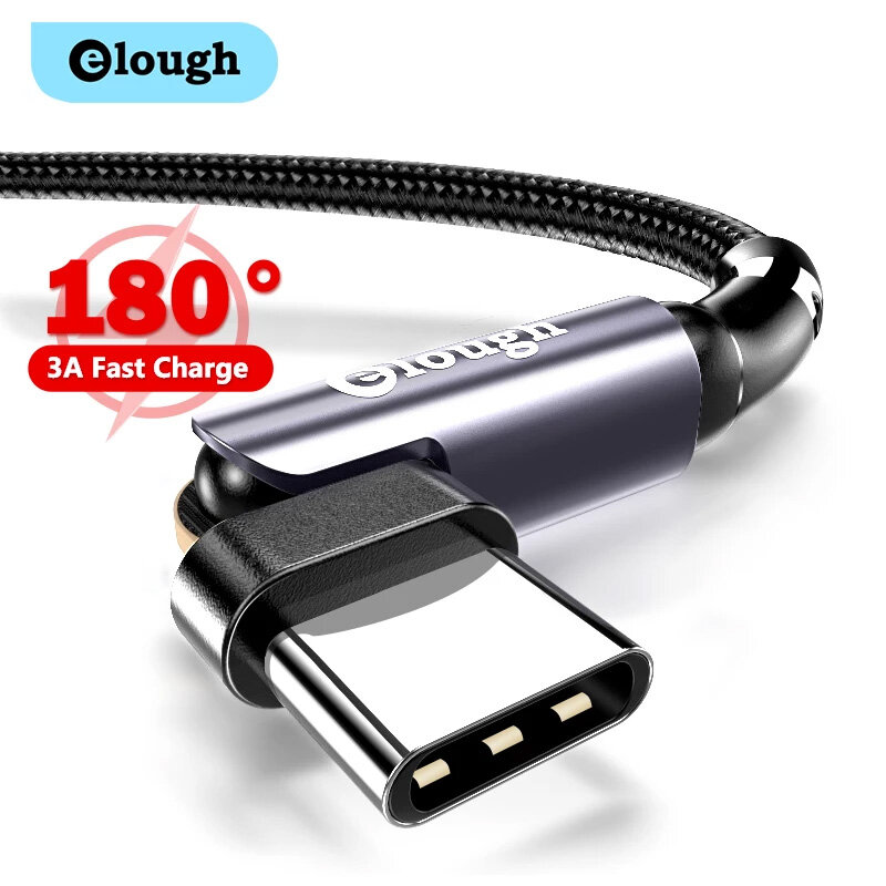 Elough تدوير USB نوع C كابل لهواوي شاومي بوكو 3A شحن سريع USB-C Type-C 180 درجة كابل الهاتف المحمول بيانات سلك الحبل
