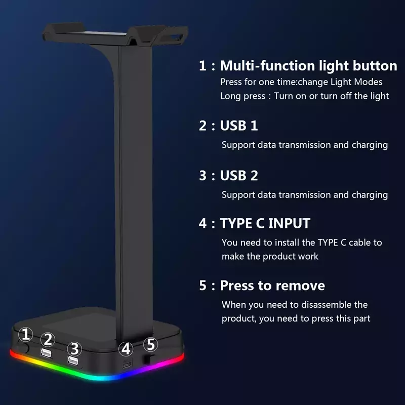 RGB Tai Nghe Đứng Over-Ear Bàn Giá Đỡ Tai Nghe Chụp Tai Giá Đỡ Màn Hình Kệ Hỗ Trợ USB Game Thủ Chơi Game Phụ Kiện