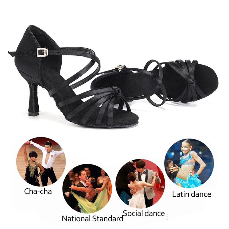 SWDZM Latin Dance Shoes Women Ballroom SILK Salsa Dancing Shoes Ladies Soft Soles Professional Cuban Heels Girls Dance Sandals