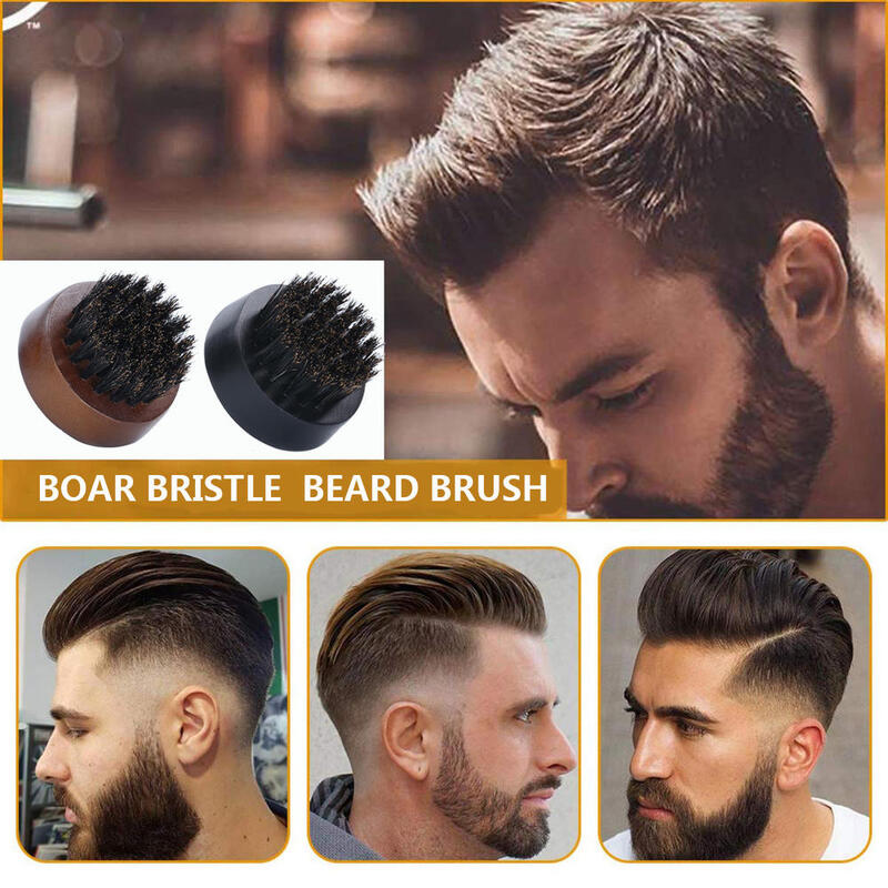 Escova de cabelo para homens, escova de cerdas de javali para estilizar bigode, alisador desembaraçador para barba facial