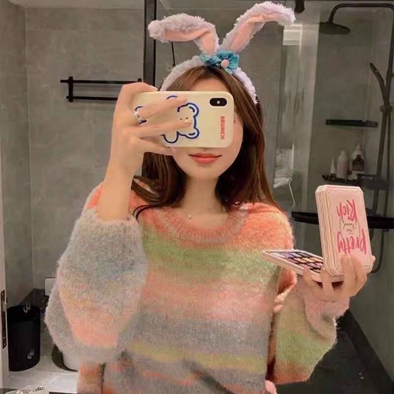 Retro Japanese thick sweater loose lazy female outer wear tie-dye gradient color winter new women knitted sweater sweater