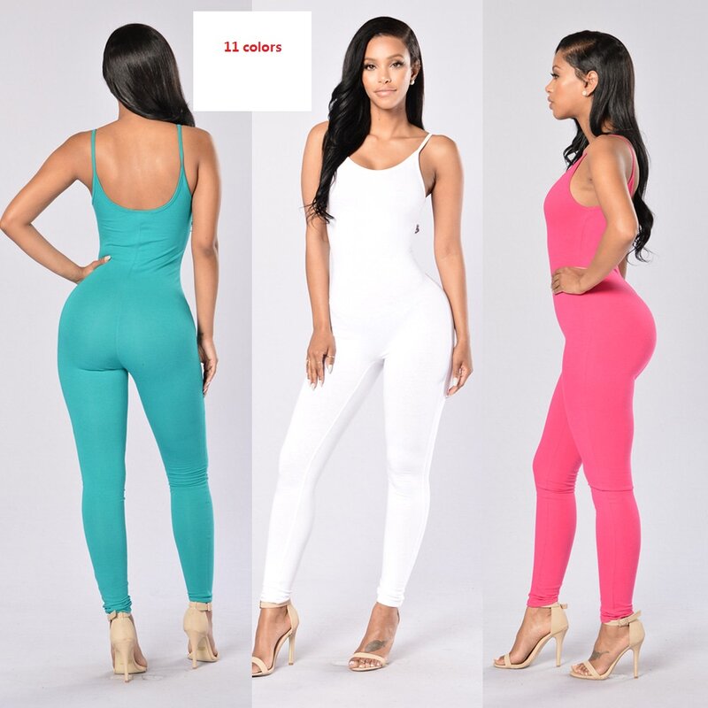 Long Jumpsuit for Women 2020 Summer Round Neck Sleeveless Jumpsuits Sexy Backless Sportswear Slim Solid Color bodycon Jumpsuits