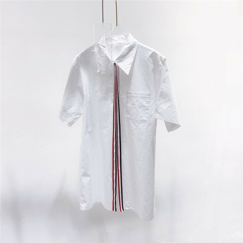 Tb 개인 의류 니치 하이엔드 셔츠 스커트, 작고 심플한 분위기의 스트리머 라펠 루즈 드레스