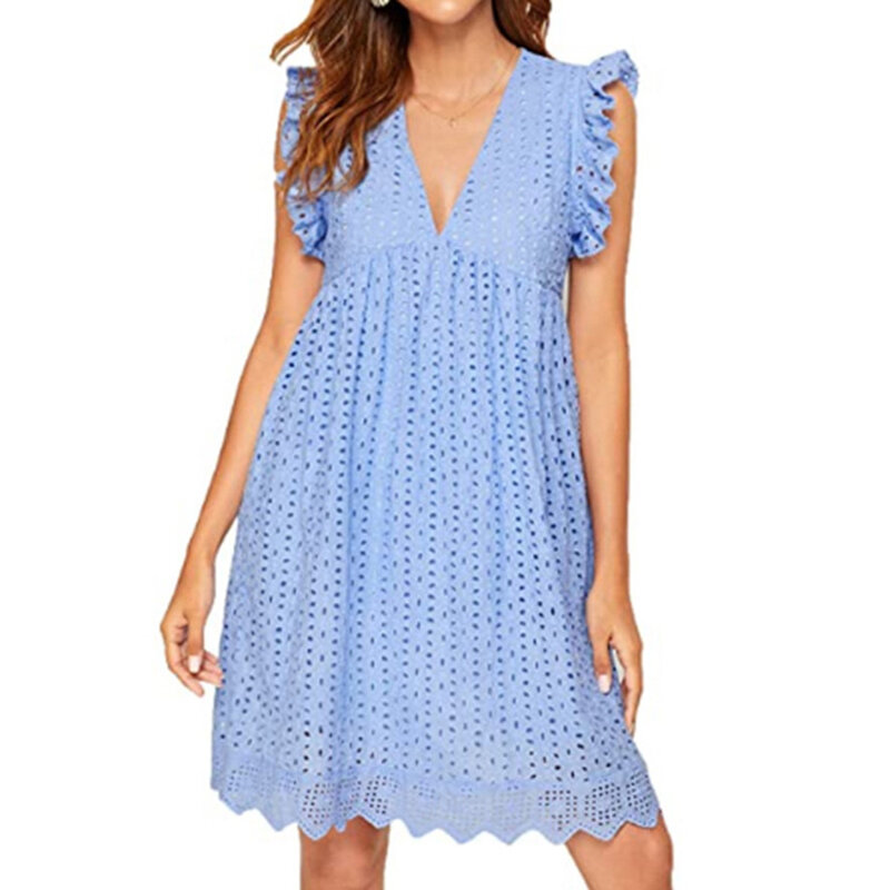 Letnia dekolt w szpic bawełniana krótka spódniczka sukienka w jednolitym kolorze California Romper na 2022 modna odzież codzienna dla kobiet Lady JAN88