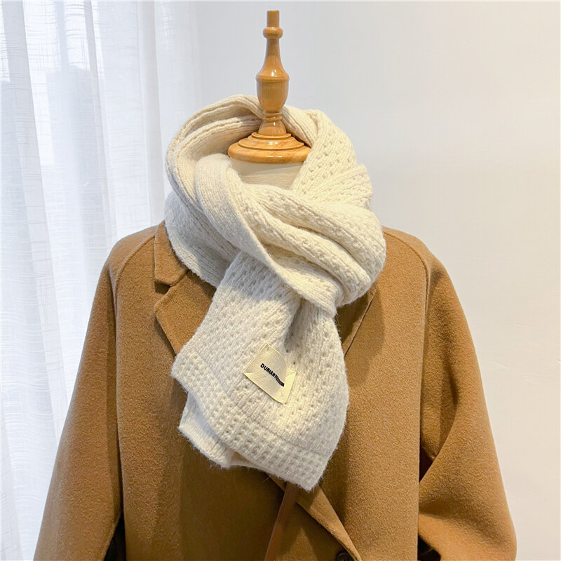 2022 Women Solid Knitted Autumn Warm Scarf Long Sample Fashion Woolen Yarn Neckerchief Shawl and Wraps Bufadna Scarves Foulard