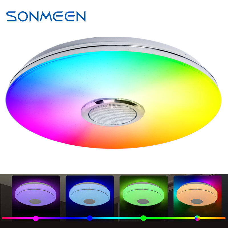Lámpara Led de techo con música para el hogar, luces RGB regulables con Control remoto y aplicación, accesorio de Altavoz Bluetooth, 36W, 220