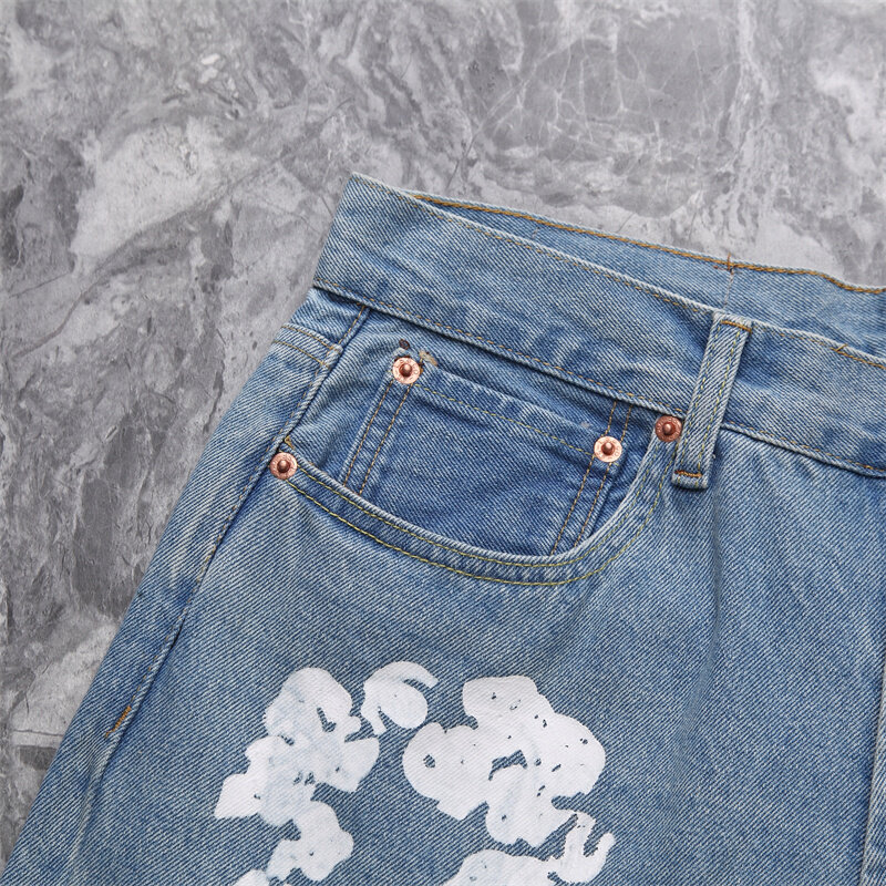2022 джинсы Kanye Хай-стрит с принтом капка Высокое качество 1:1 мужские и женские винтажные джинсы