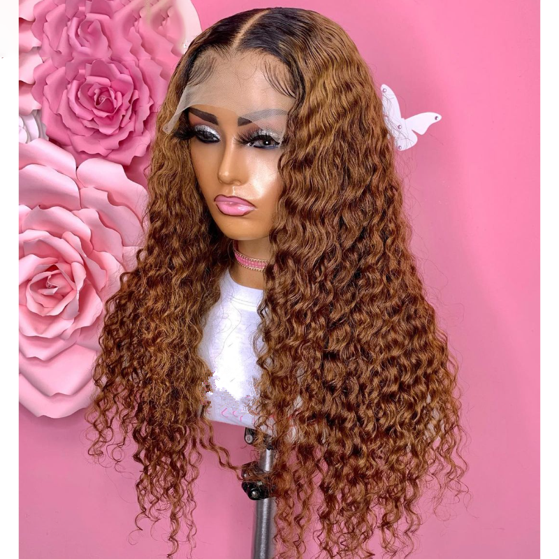 Babyhair-Peluca de cabello sintético para mujeres negras, postizo de encaje frontal rizado con densidad de 180%, color rubio degradado, 26 pulgadas de largo, resistente al calor