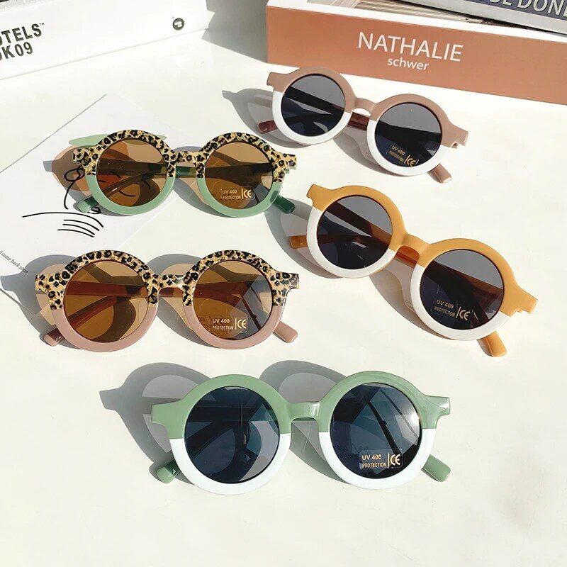 Gafas de sol redondas con forma de oso para niño y niña, anteojos de sol con estampado de leopardo lindo, de doble Color, protección UV400, estilo clásico