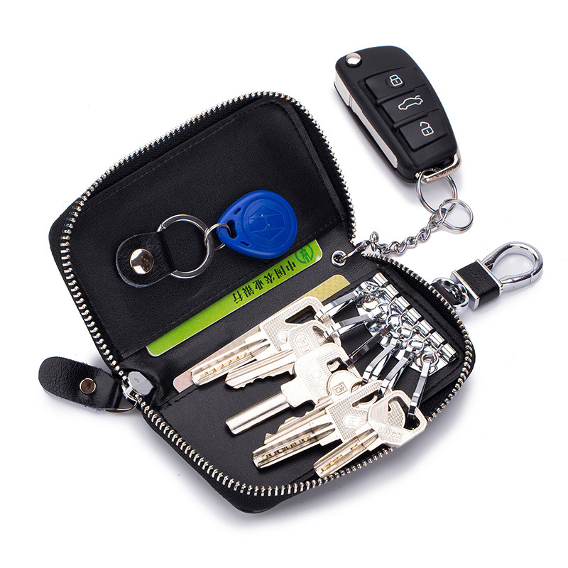 100% prawdziwy skórzany na klucze portfel futerał na klucze obudowa kluczyka do samochodu dla kobiet mężczyzn klucz portfel z hakiem Key Organizer brelok torebka