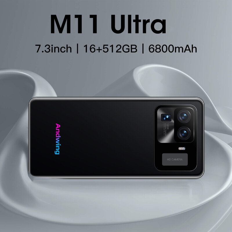 글로벌 버전 M11 울트라 스마트폰 5g, 7.3 인치, 안드로이드 6800mAh, 16GB + 512GB, 휴대폰, HD, 풀 스크린, 퀄컴