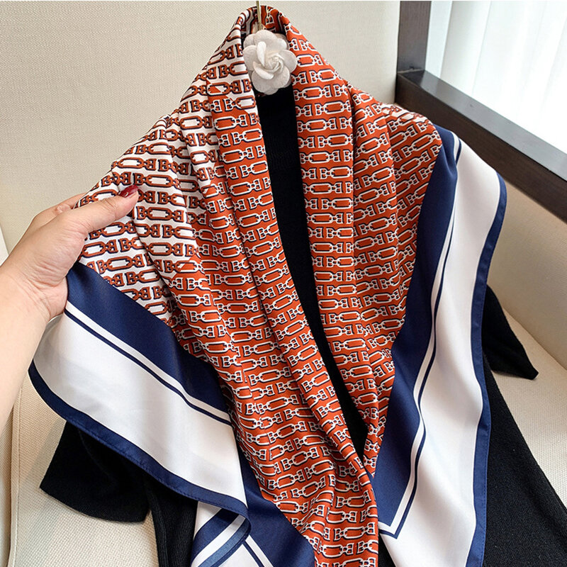 Luxus Marke Bunte Twill Drucken Platz Schal Hijab Frauen Silk Satin Haarband Bandana Handgelenk Handtuch Foulard Dame Wrap Schals