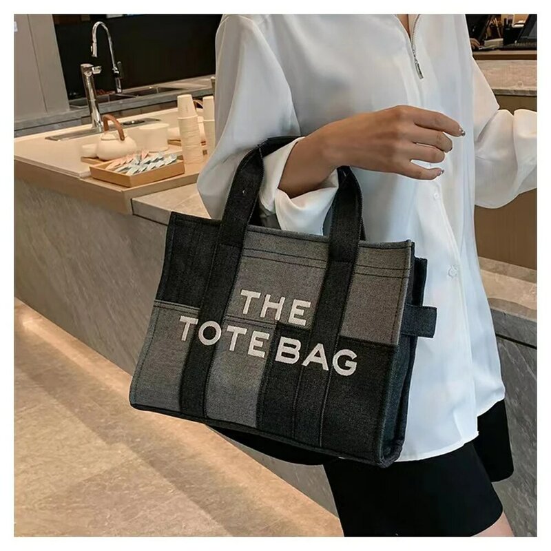 KALIDI Luxury Brands Denim The Tote Bags for Women Handbags Designer Canvas Shoulder Crossbody Bag Patchwork Shopper borse Clu