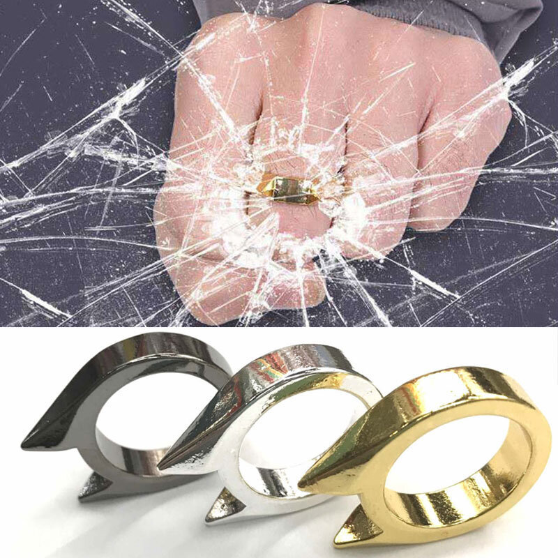Anillo de seguridad de supervivencia para hombre y mujer, herramienta de autodefensa de acero inoxidable, anillo de defensa para dedo, Color plateado, dorado y negro