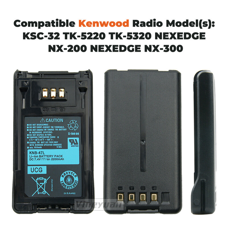Batería de repuesto de 2 piezas Para Kenwood, KNB-47L, NEXEDGE, TK-5220, TK-5320, Radio bidireccional, compatible con cargador de NX-200