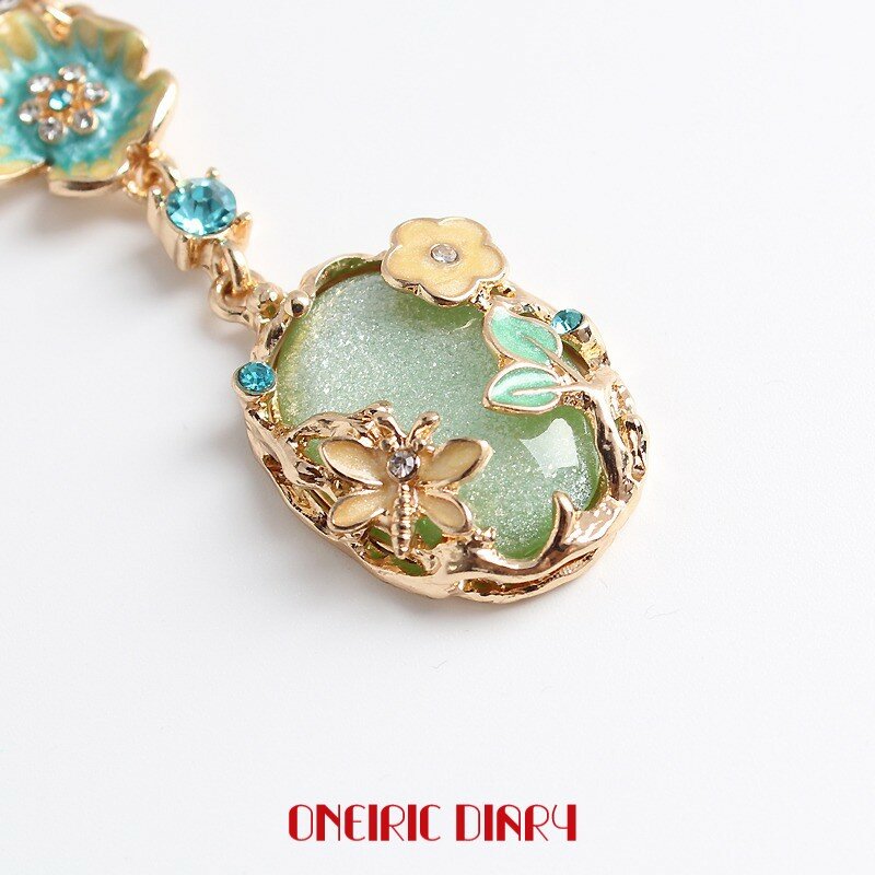 Enéric diário nova borboleta flor moda pingente esmalte verde pedra longa colar camisola corrente jóias femininas