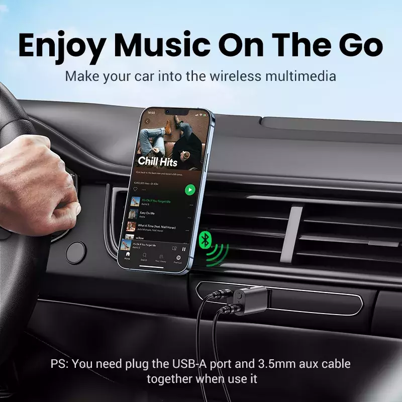 U-G-REEN 2 in 1 Bluetooth Car Adapter Bluetooth 5.1 Stereo Transmitter Receiver Wireless 3.5mm Aux Jack Adapter Car Kit Mic