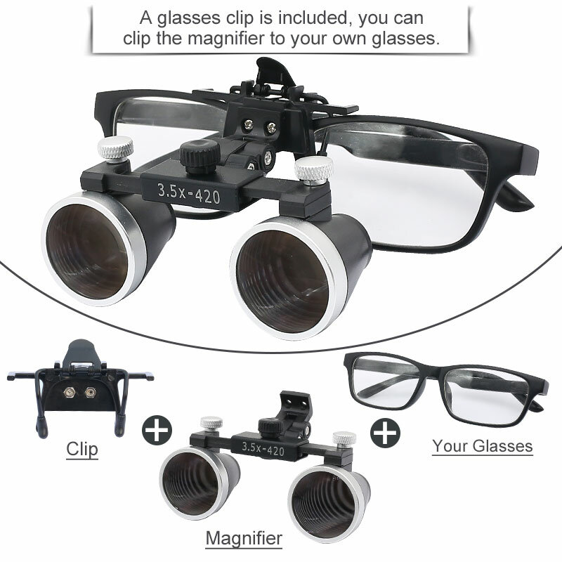 2.5X 3.5X Binocular Dental Loupes Magnifier Metal Box with Optional LED Headlight Rechargeable Battery Yellow Filter
