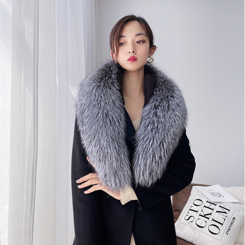 Real Fox Fur Collar For Winter Coat Hood Decor Furry Fur Collar Real Fur Scarf Parkas Coat Fur Collar Large Size Fur Scarf
