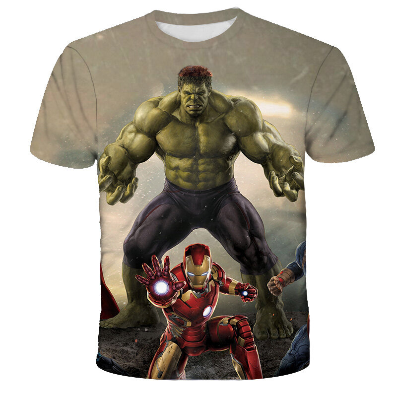 Футболка с супергероями Marvel, Человек-паук, Капитан Америка, Халк, Детские футболки, футболки для мальчиков, Детская футболка с коротким рука...